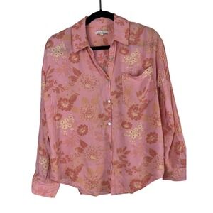 Z Supply Floral Button Down Shirt Pink Rayon Long Sleeve Cottagecore Small